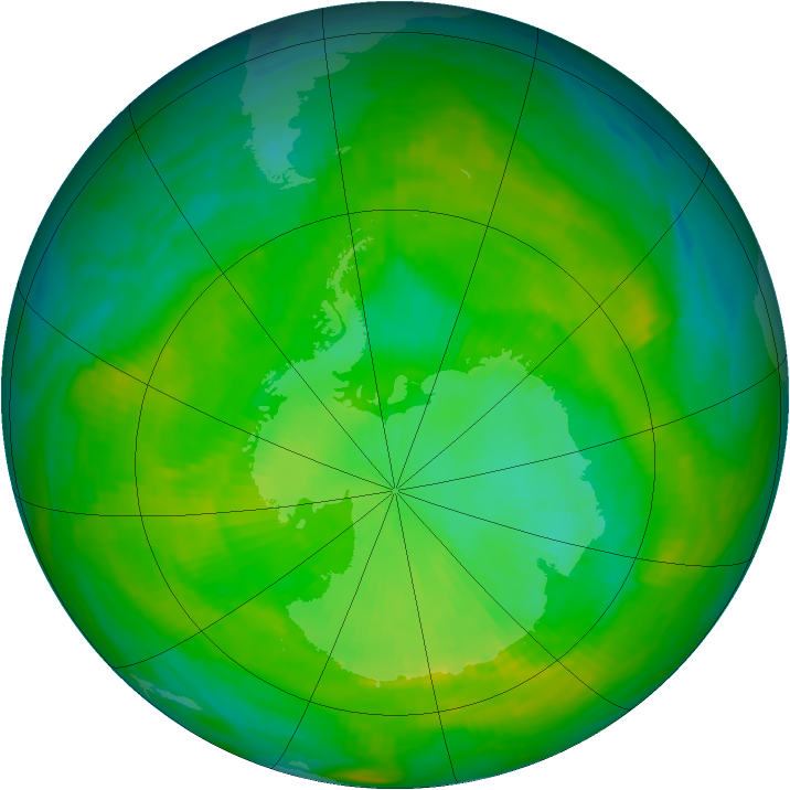 Antarctic ozone map for 10 December 1986